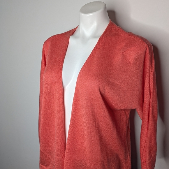 J Jill Peach Salmon Loose Knit Lightweight Linen Blend Open Cardigan Sweater M - Picture 2 of 8